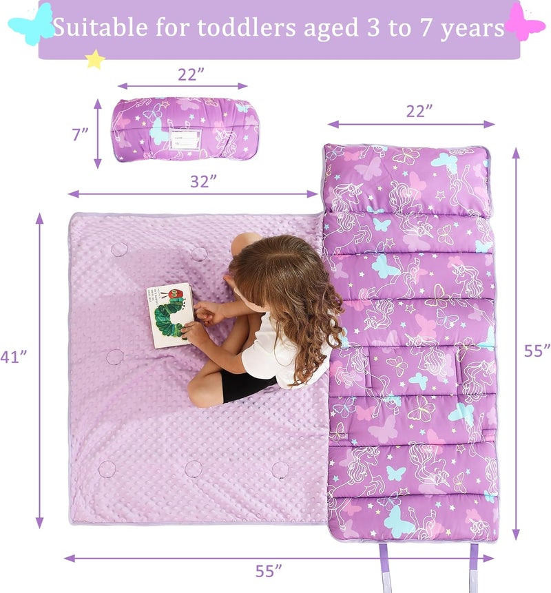 lasoftan Toddler Nap Mat for Preschool 50''x30'' Sleeping Mat with Removable Pillow and Minky Blanket for Kids Ages 3-7 Roll Up Soft Sleeping Bag for Boys Girls Kindergarten Daycare Sleepover - Image 5